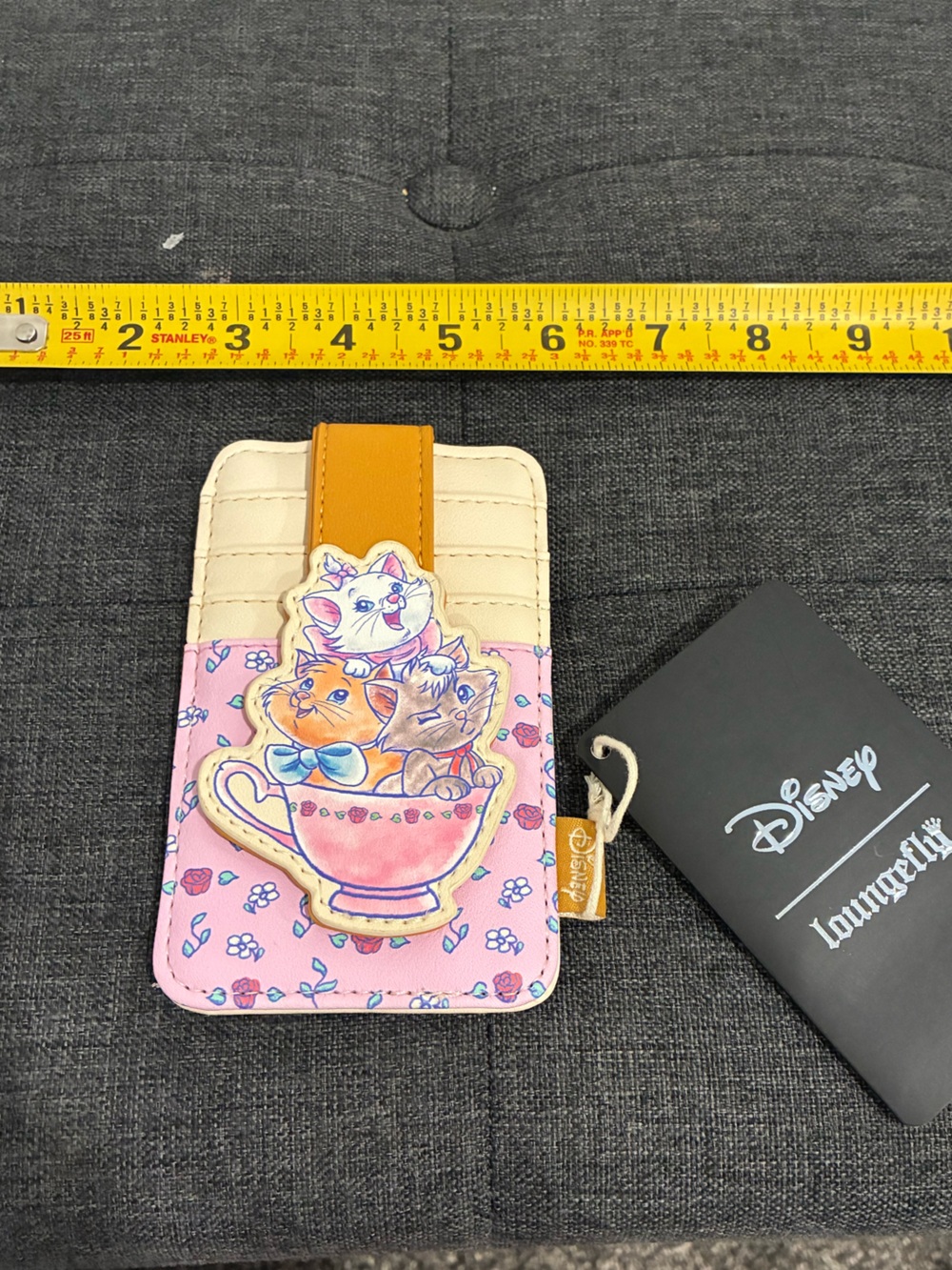 Loungefly Pink Floral Aristocats Card Holder with Mustard Strap - Picture 2 of 4